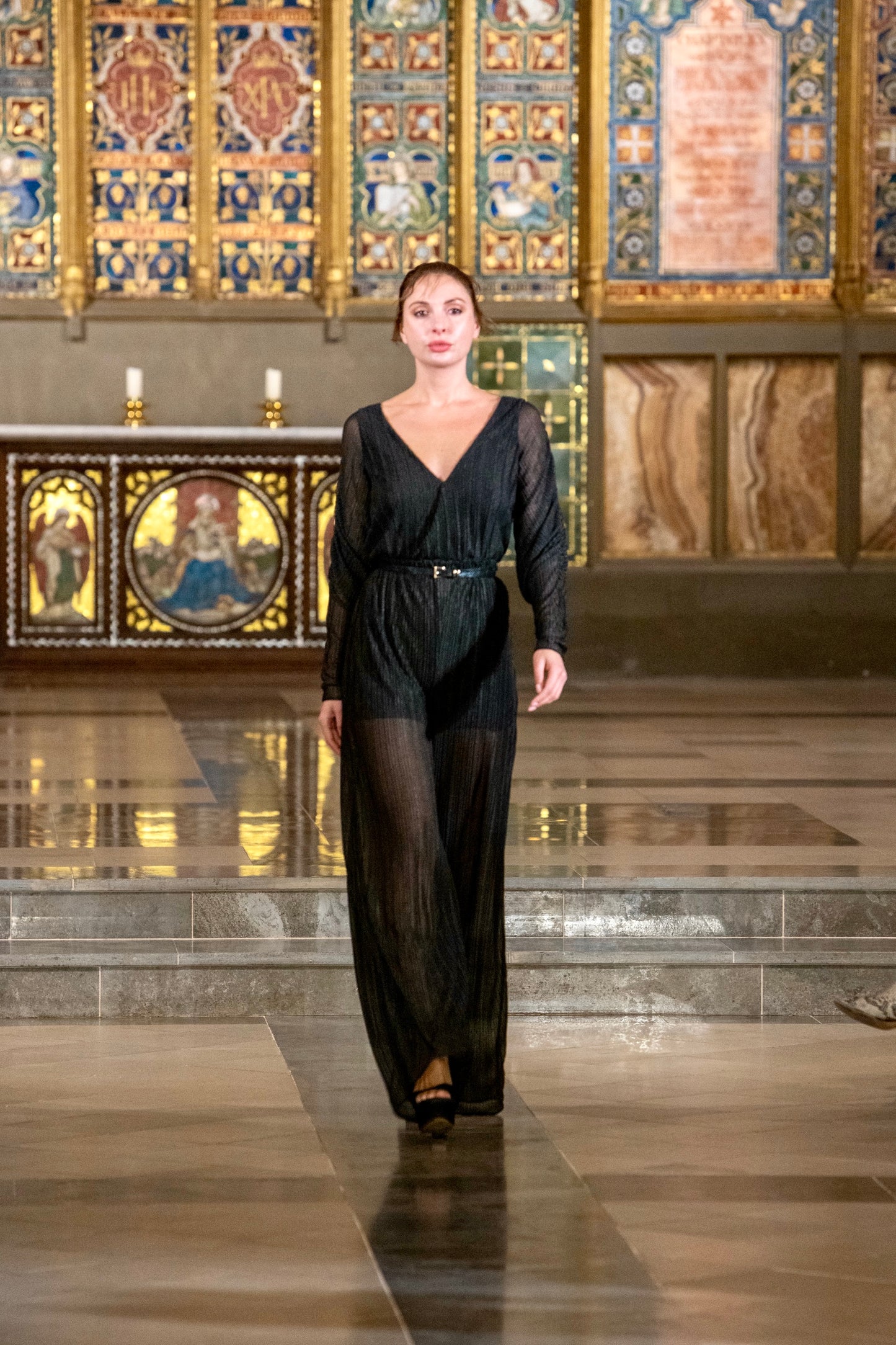 Black and gold long sleeve jumpsuit
