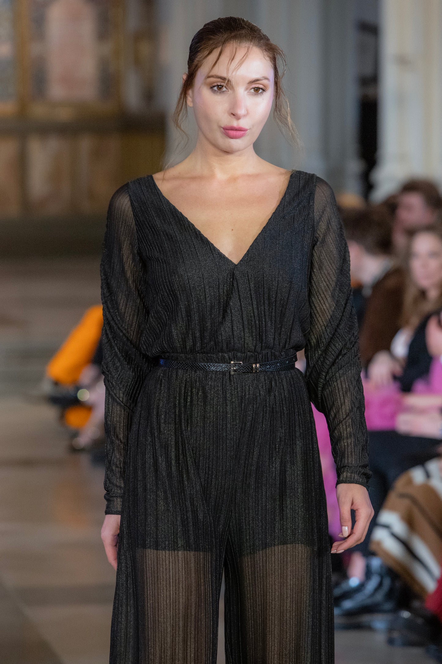 Black and gold long sleeve jumpsuit