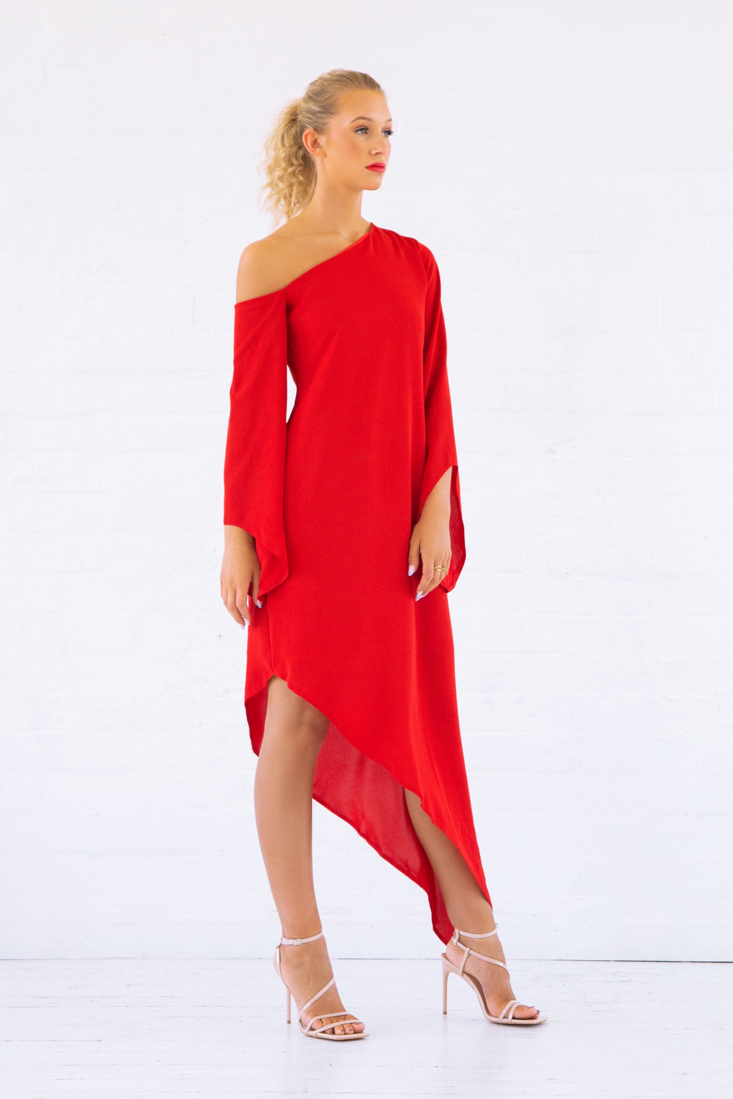 Red Asymmetric One Shoulder Dress