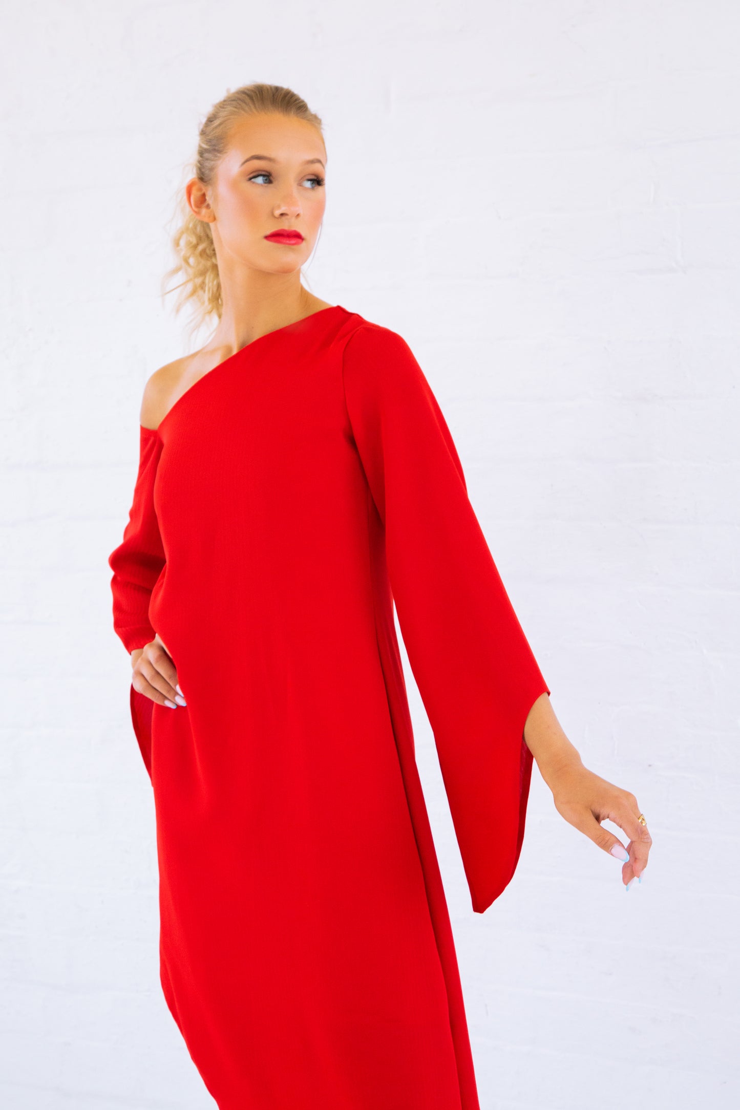Red Asymmetric One Shoulder Dress