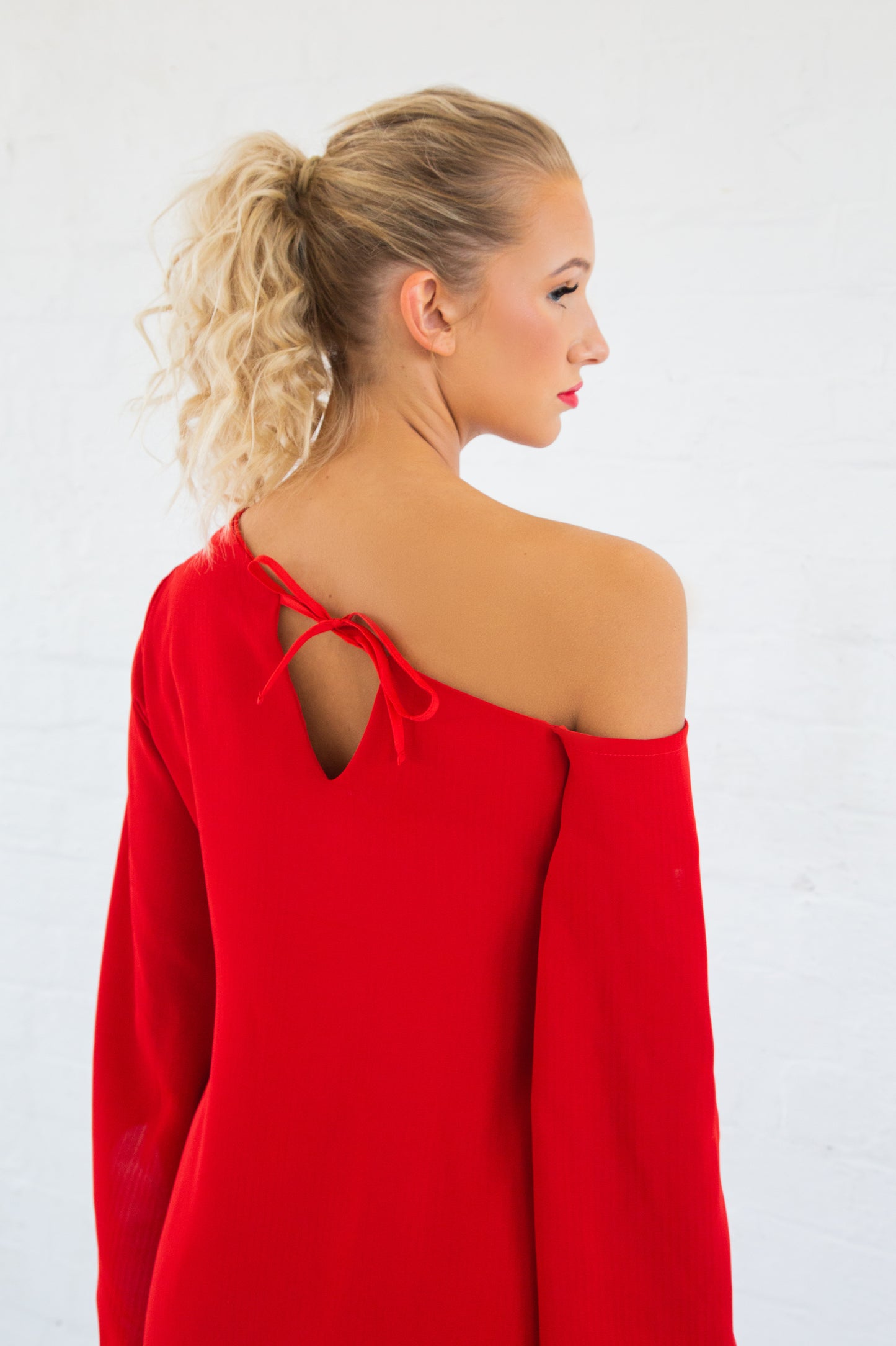 Red Asymmetric One Shoulder Dress
