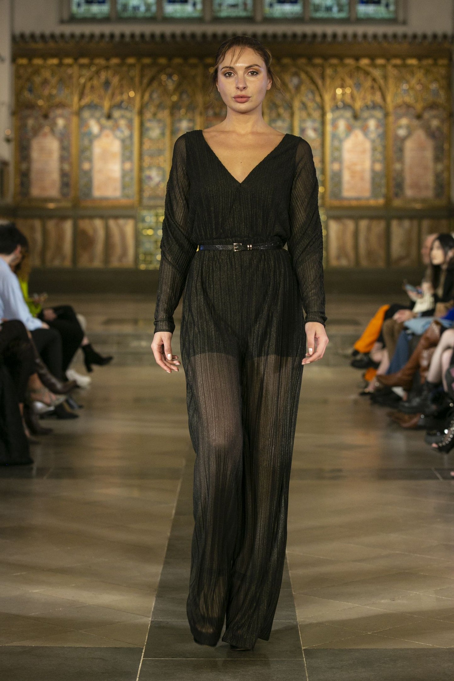 Black and gold long sleeve jumpsuit