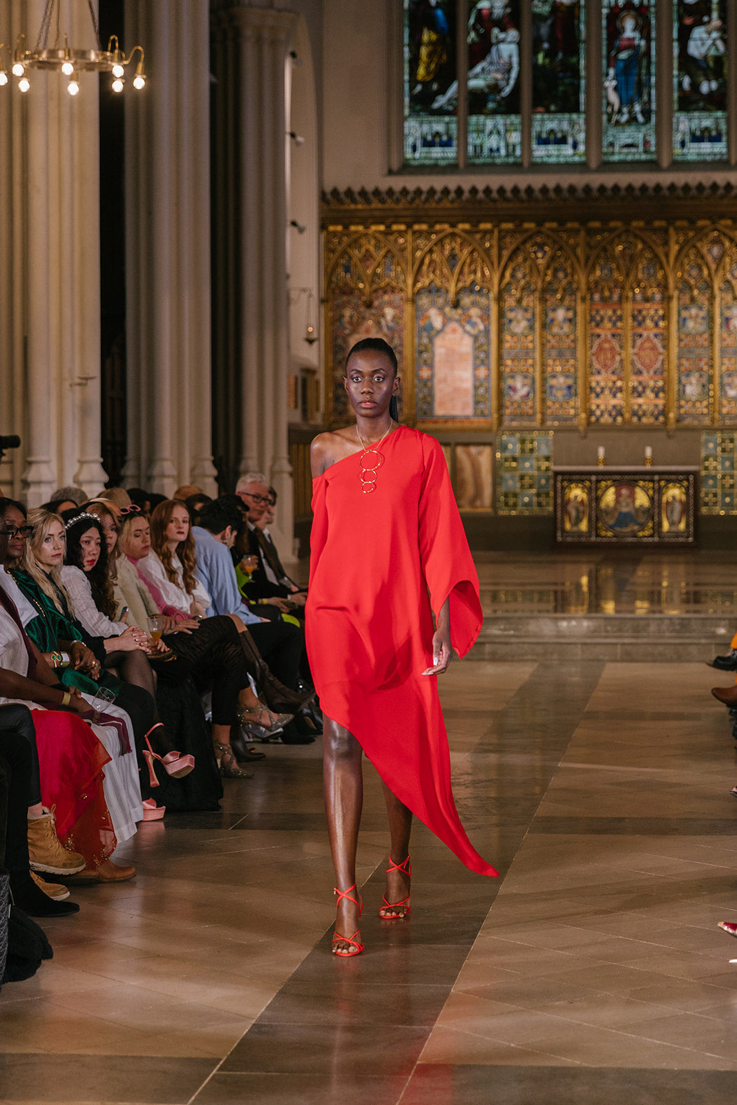 Red Asymmetric One Shoulder Dress