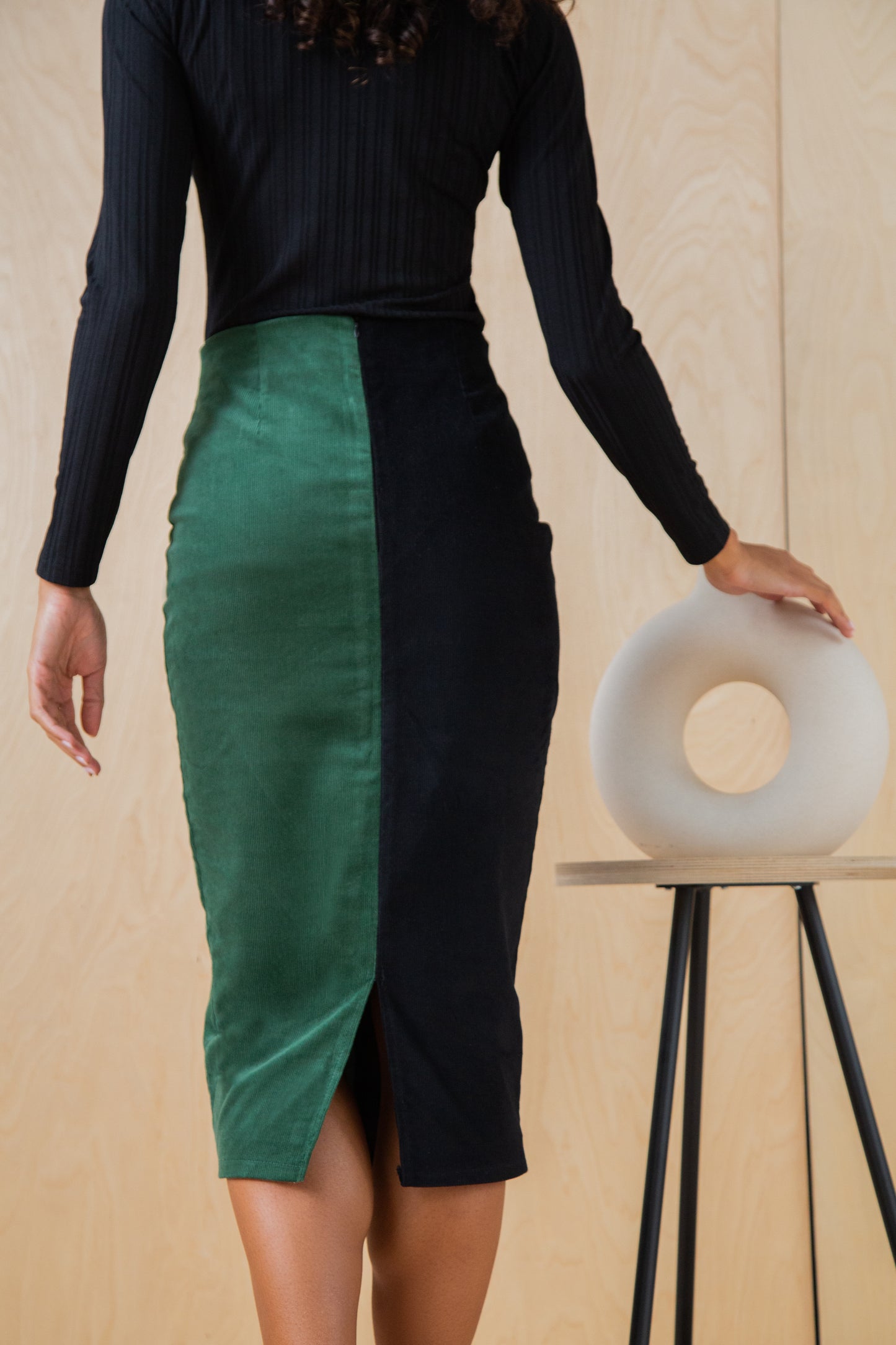 Green Organic Corduroy midi skirt