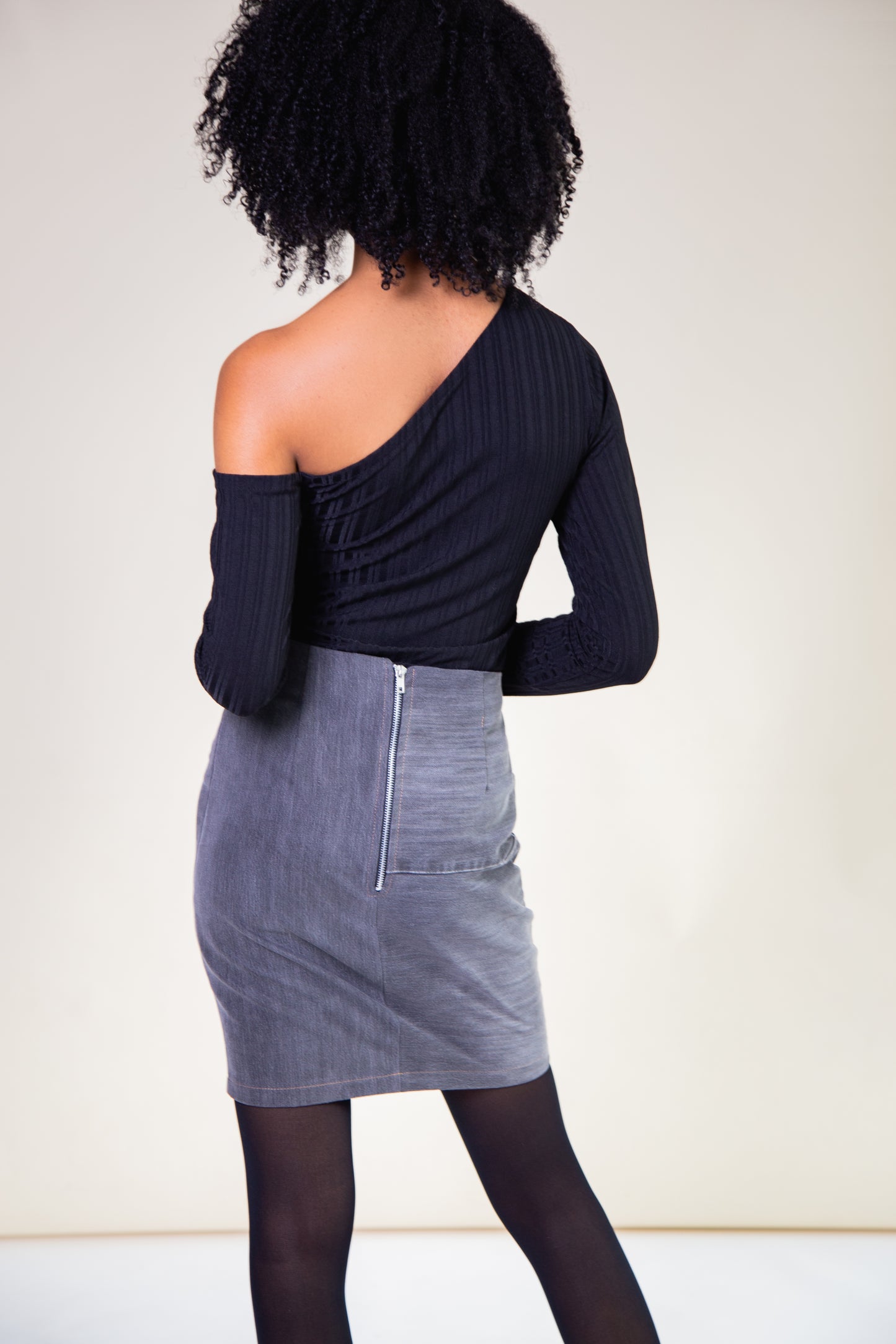Red Tartan and Recycled Denim Mini Skirt