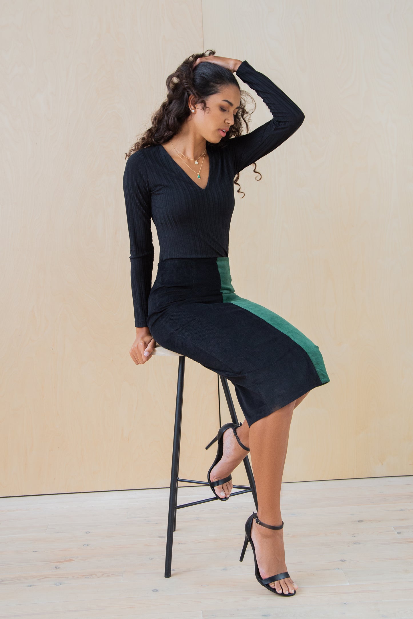 Green Organic Corduroy midi skirt