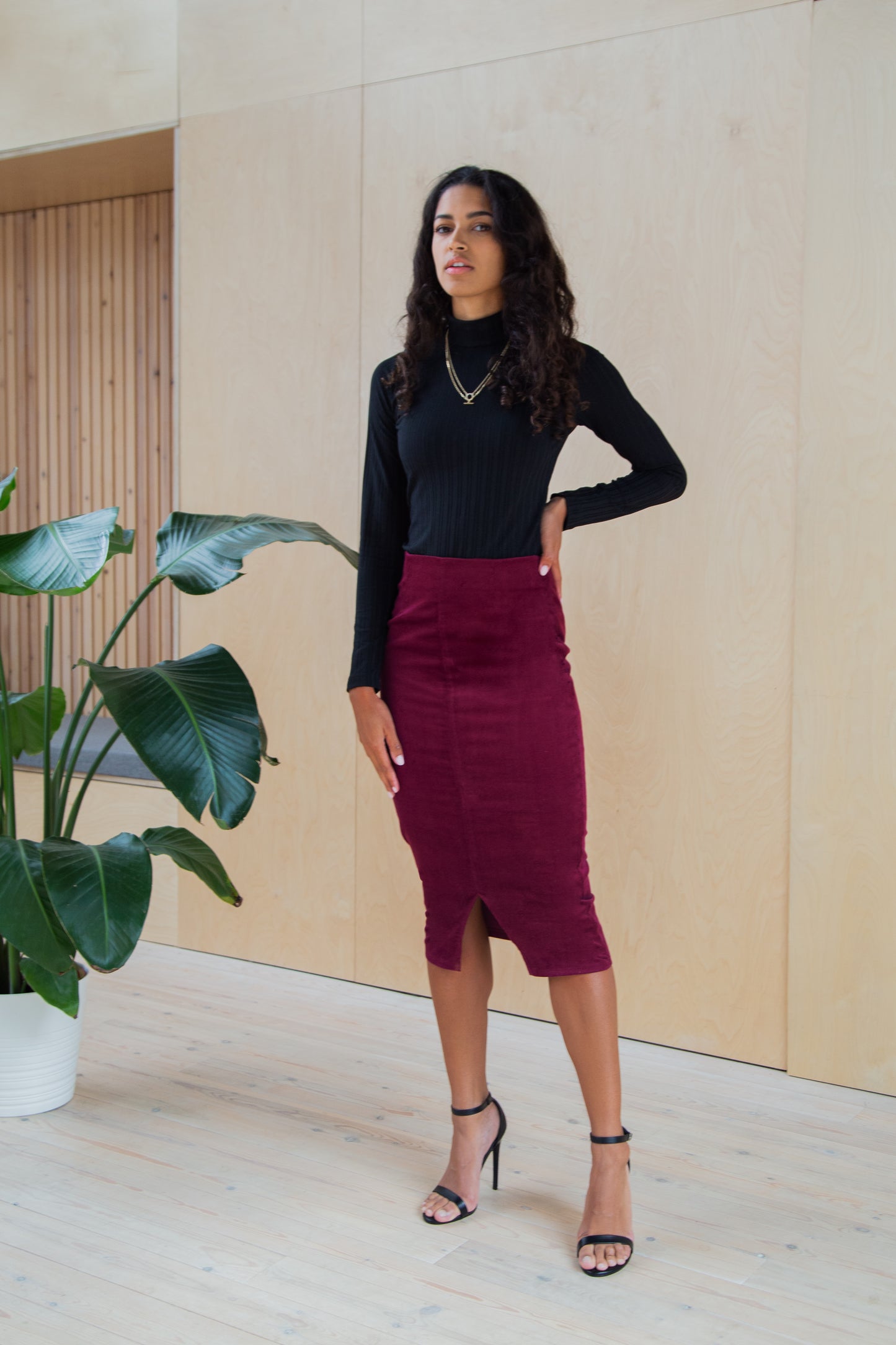 Burgundy Organic Corduroy midi skirt
