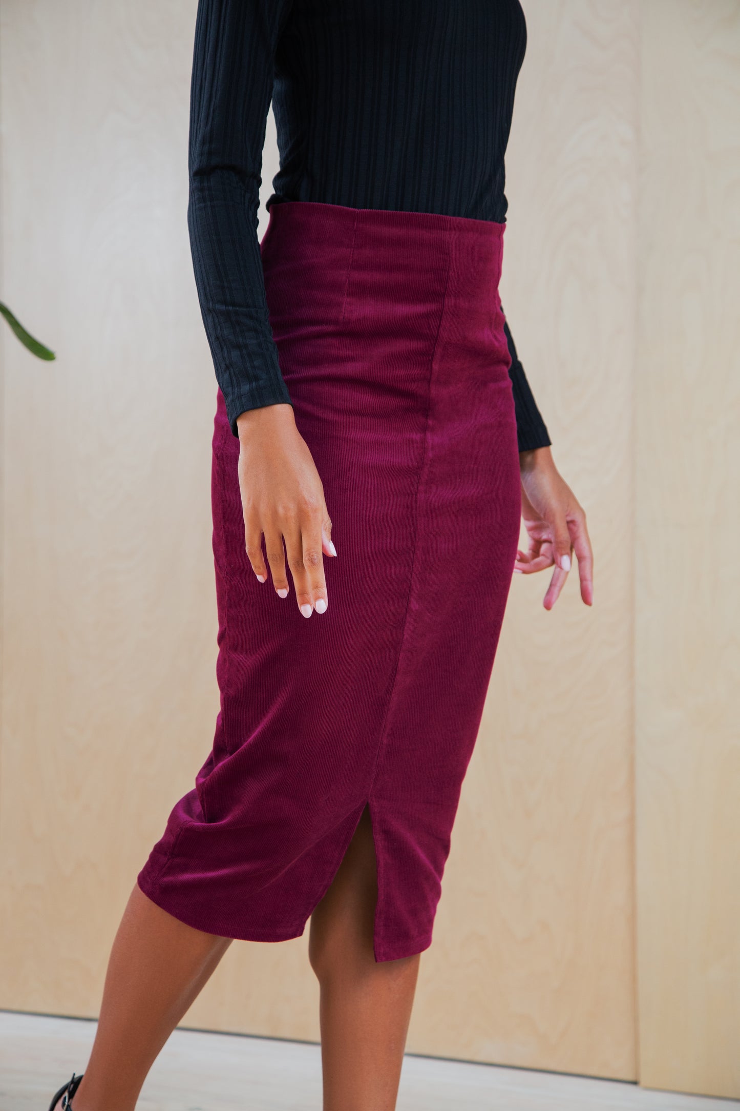 Burgundy Organic Corduroy midi skirt