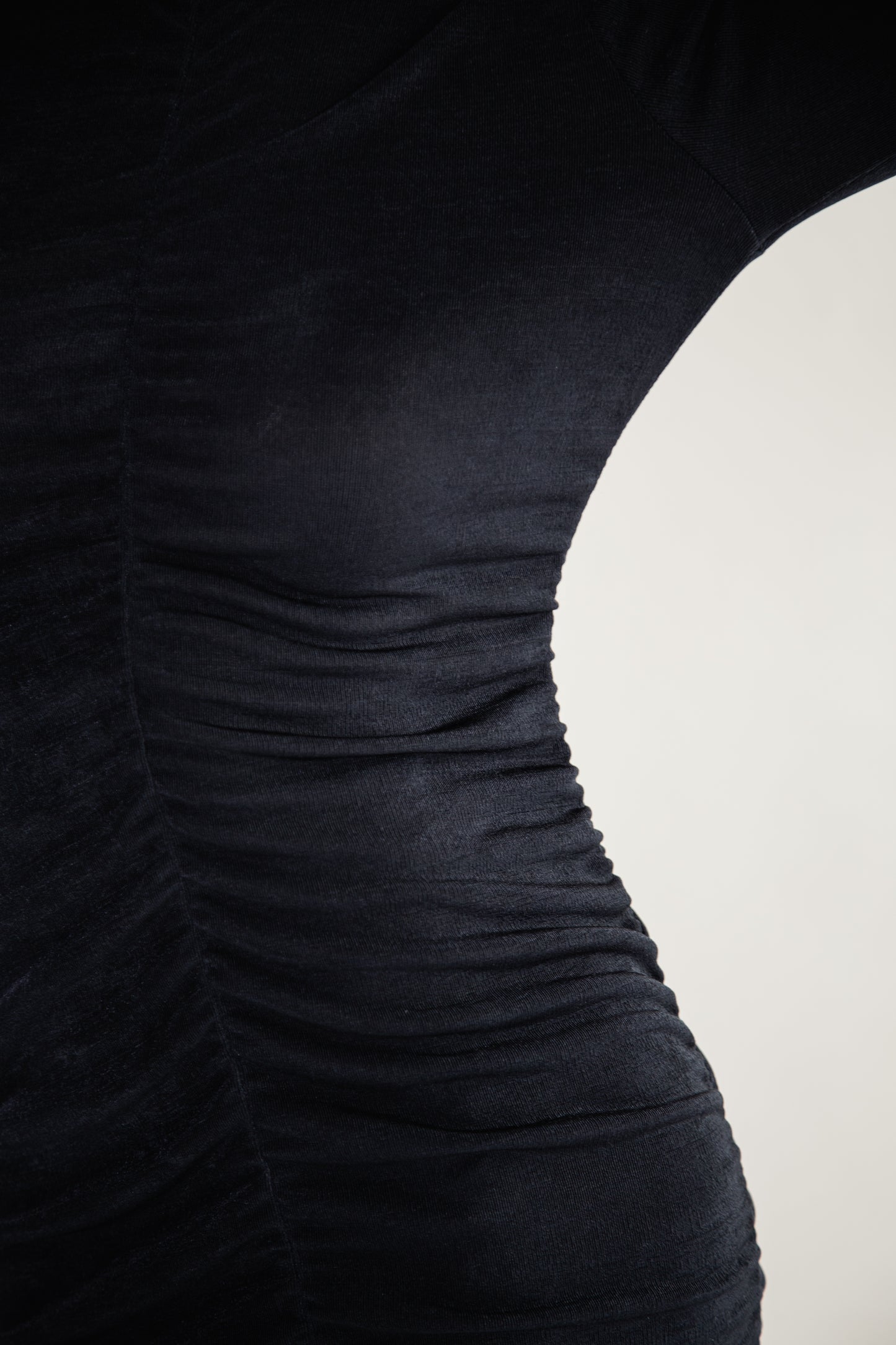 Black recycled ruched midi dress