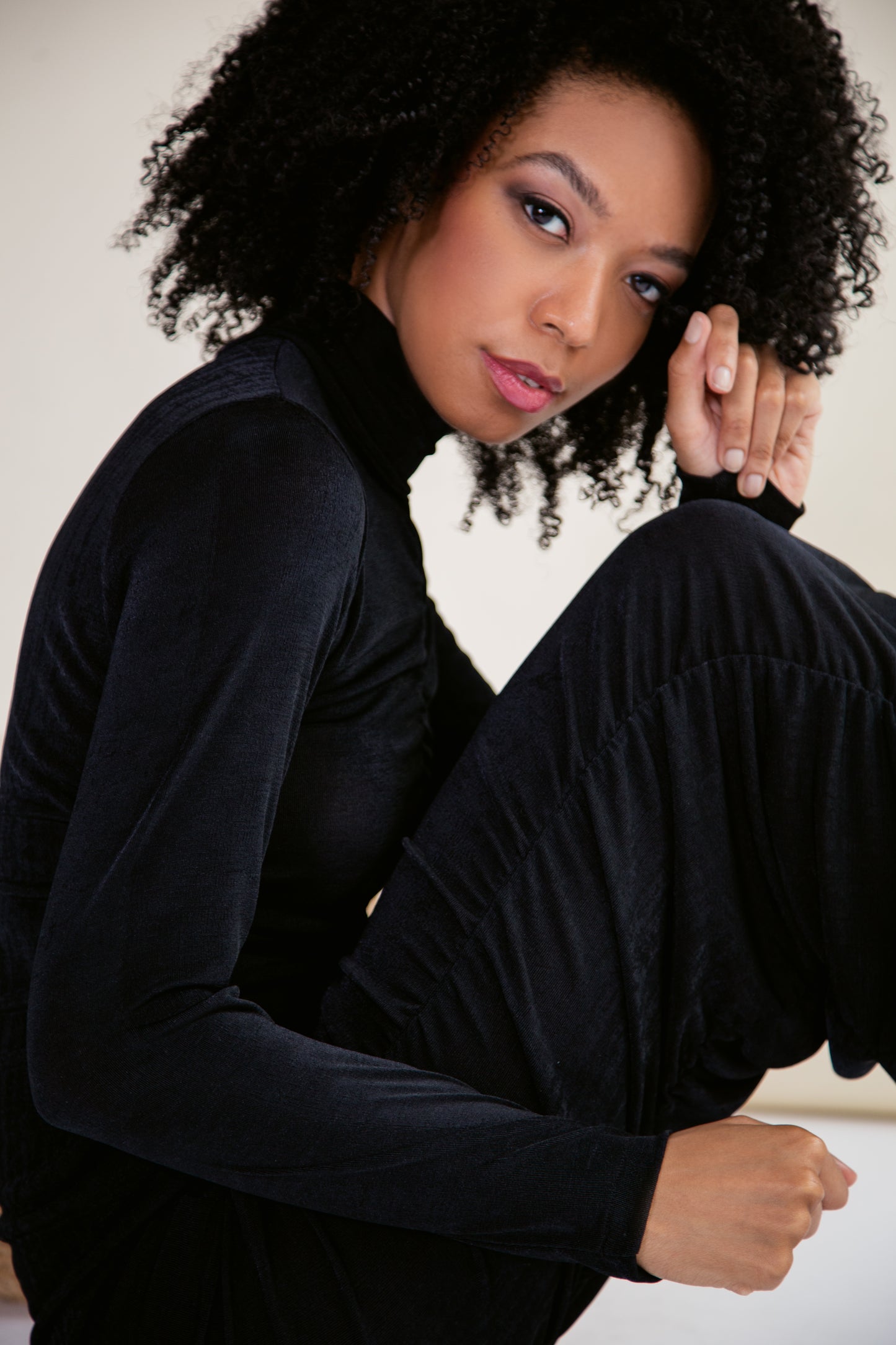 Black recycled ruched midi dress