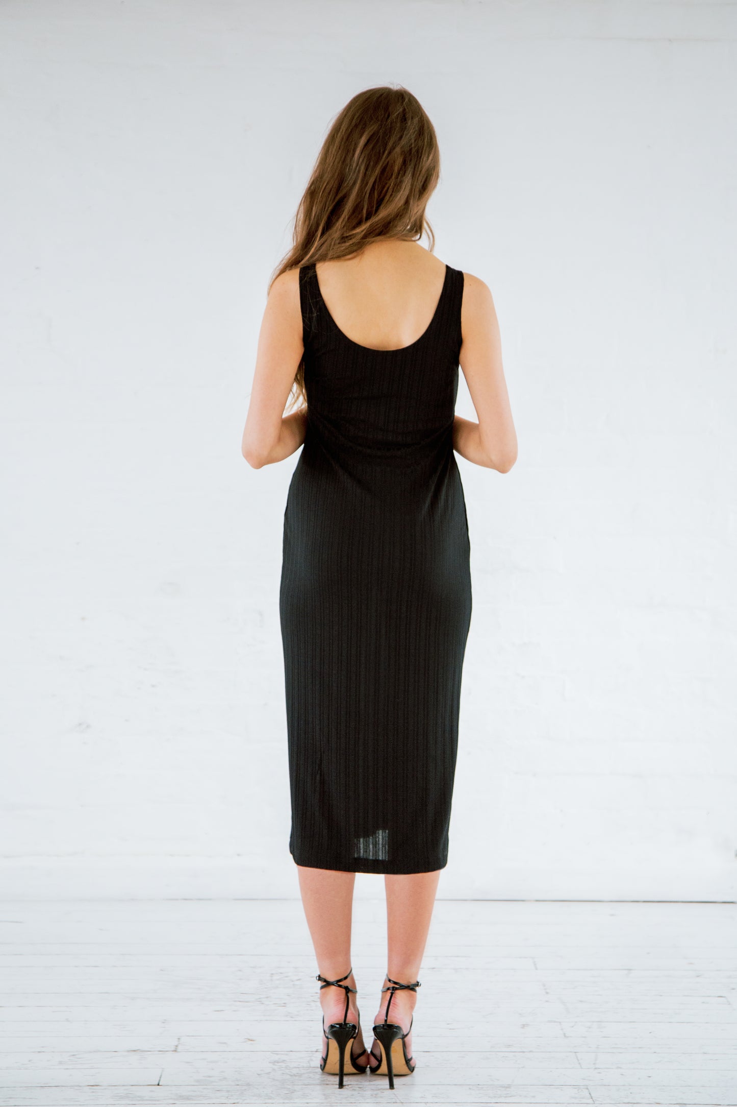 Black recycled scoop neck midi dress