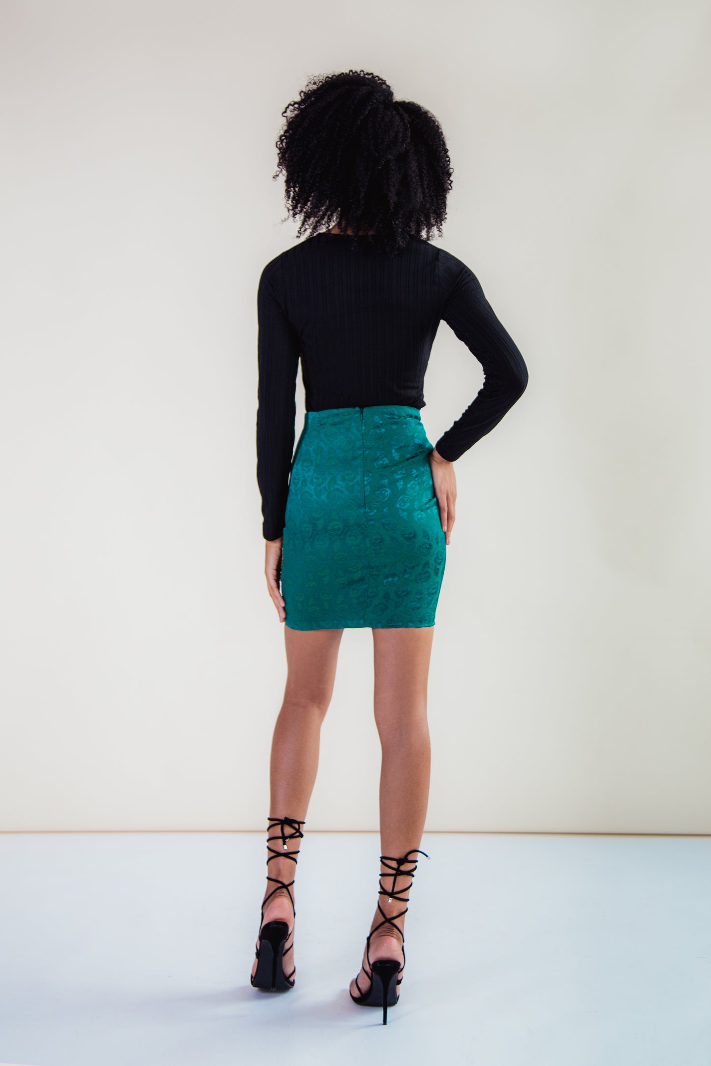 Green Hand-Embroidered Upcycled Mini Skirt