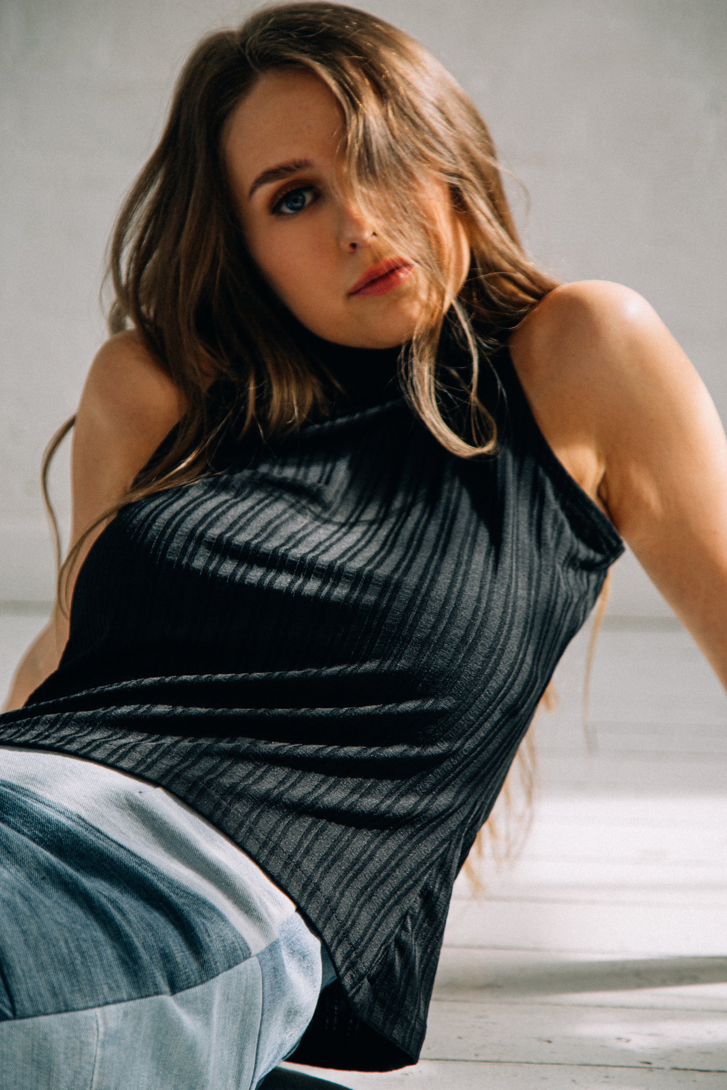 Black recycled high neck top