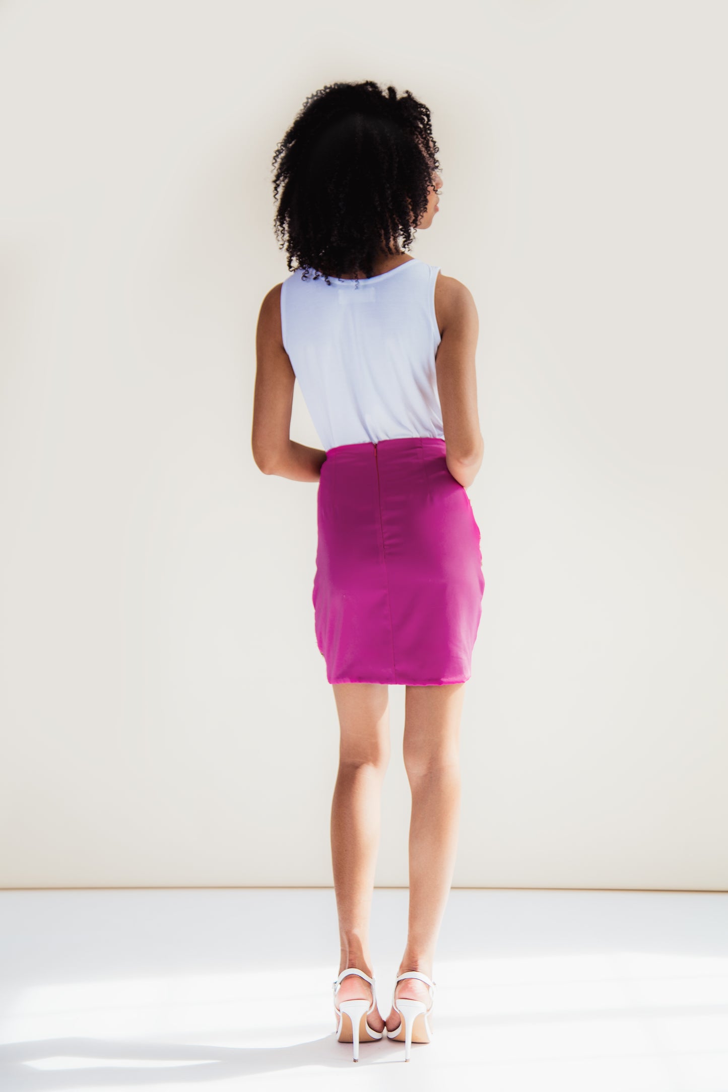 Dark Pink Hand-Embroidered Upcycled Mini Skirt