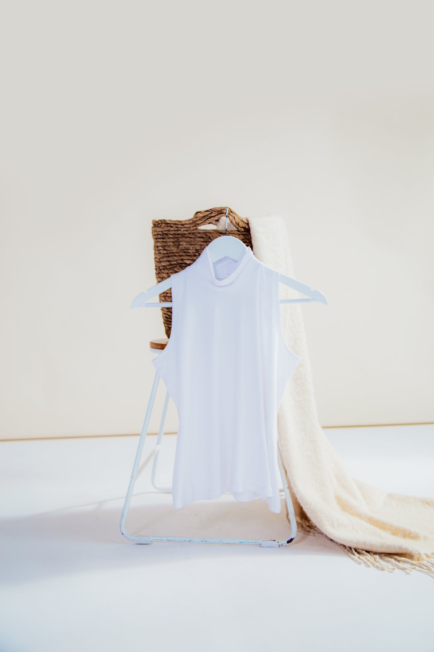 White organic bamboo high neck top