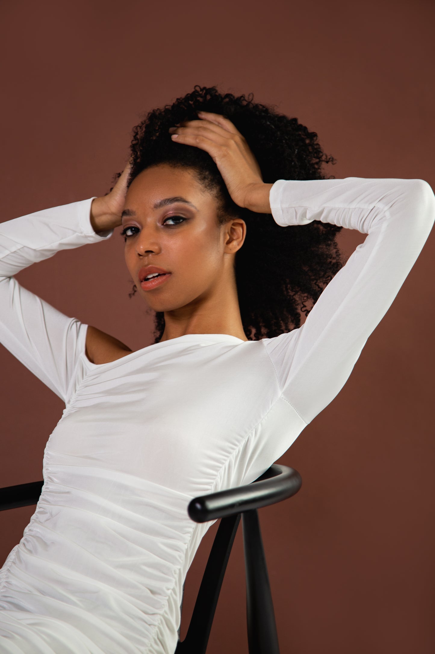 Ivory recycled ruched mini dress