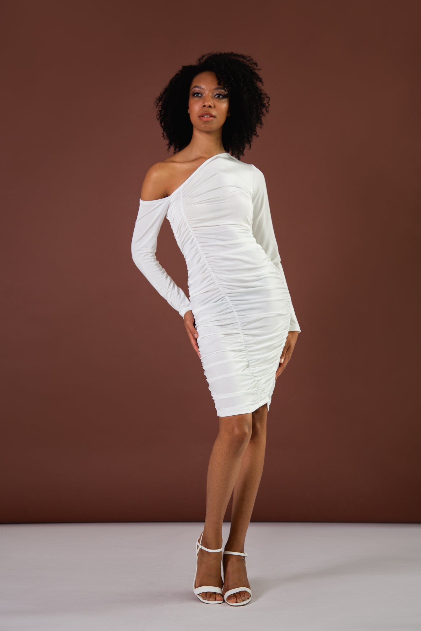 Ivory recycled ruched mini dress