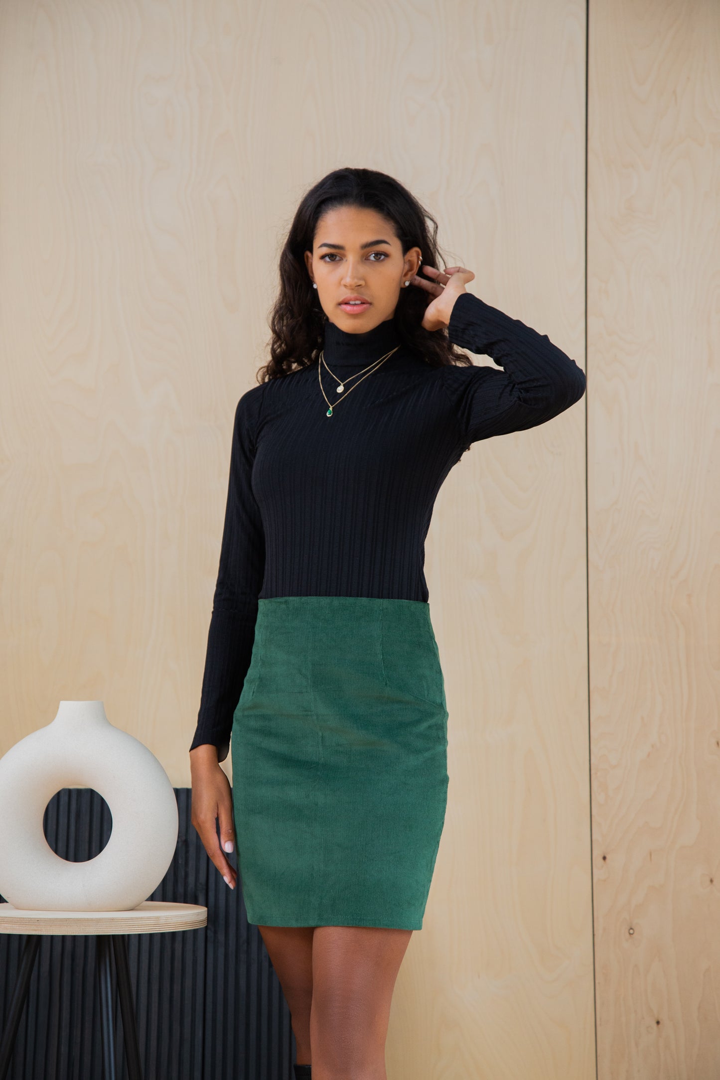 Green Organic Corduroy mini skirt