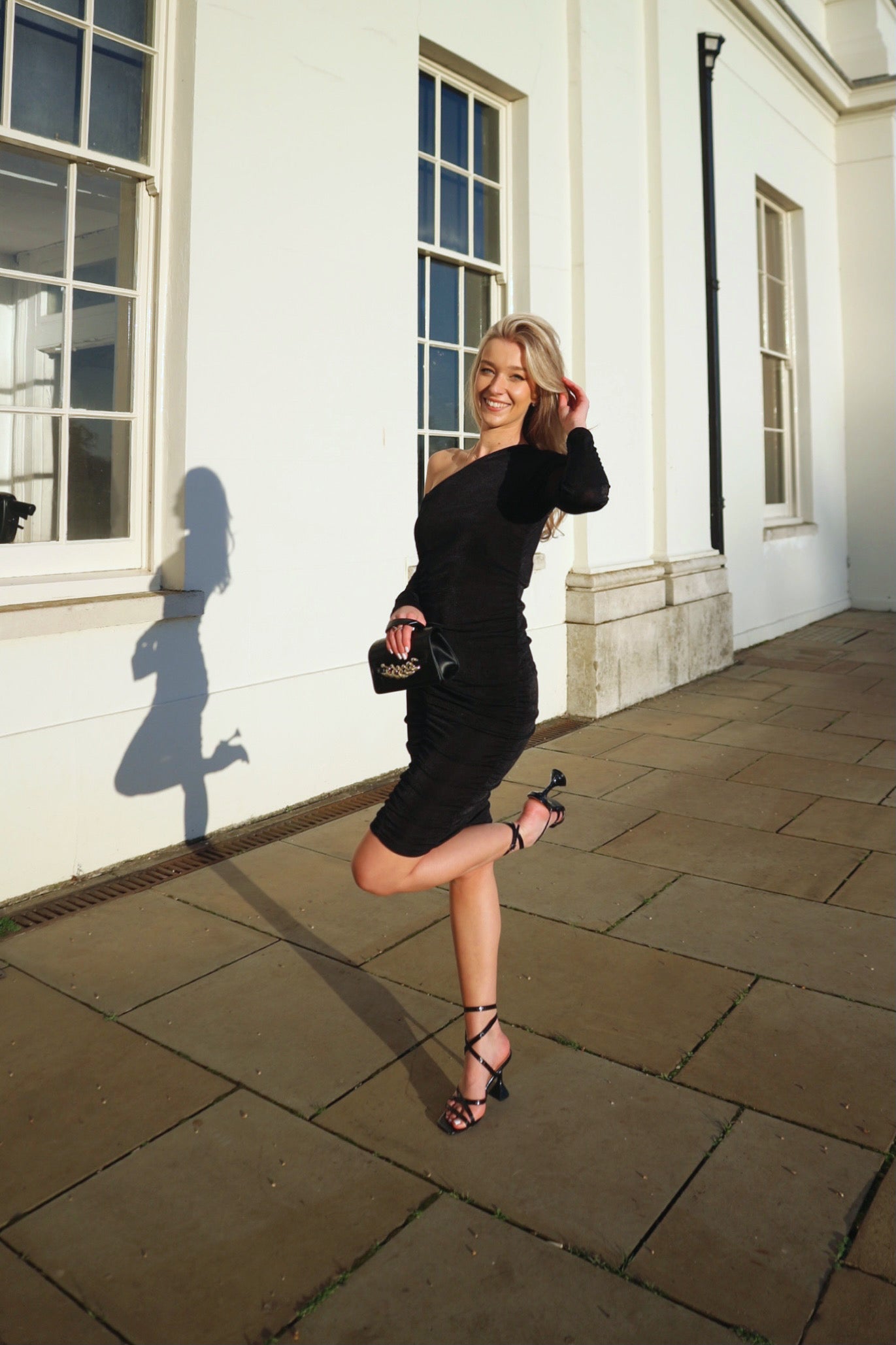 Black recycled ruched mini dress