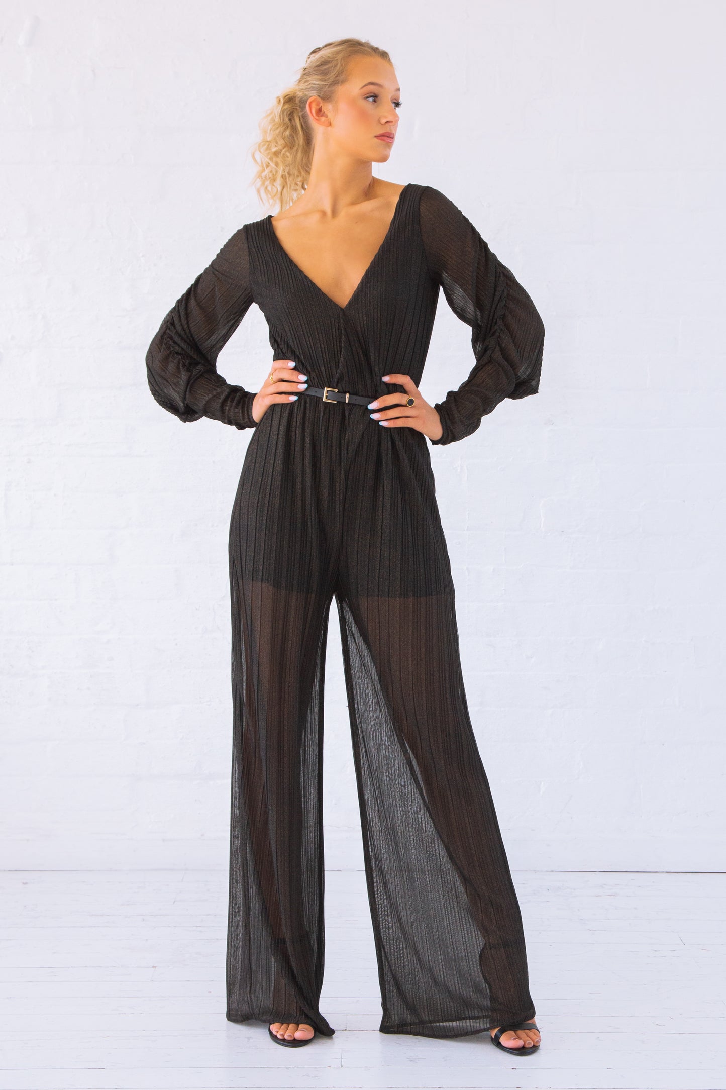 Black and gold long sleeve jumpsuit