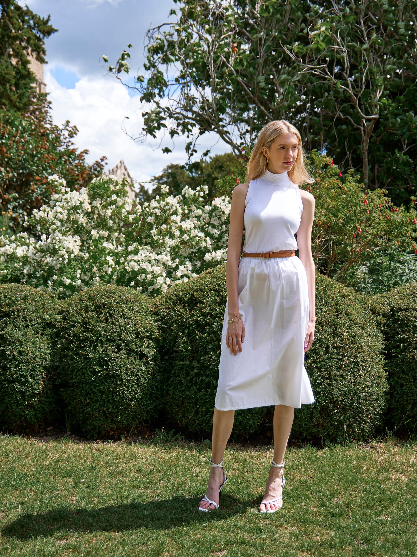 White organic bamboo high neck top