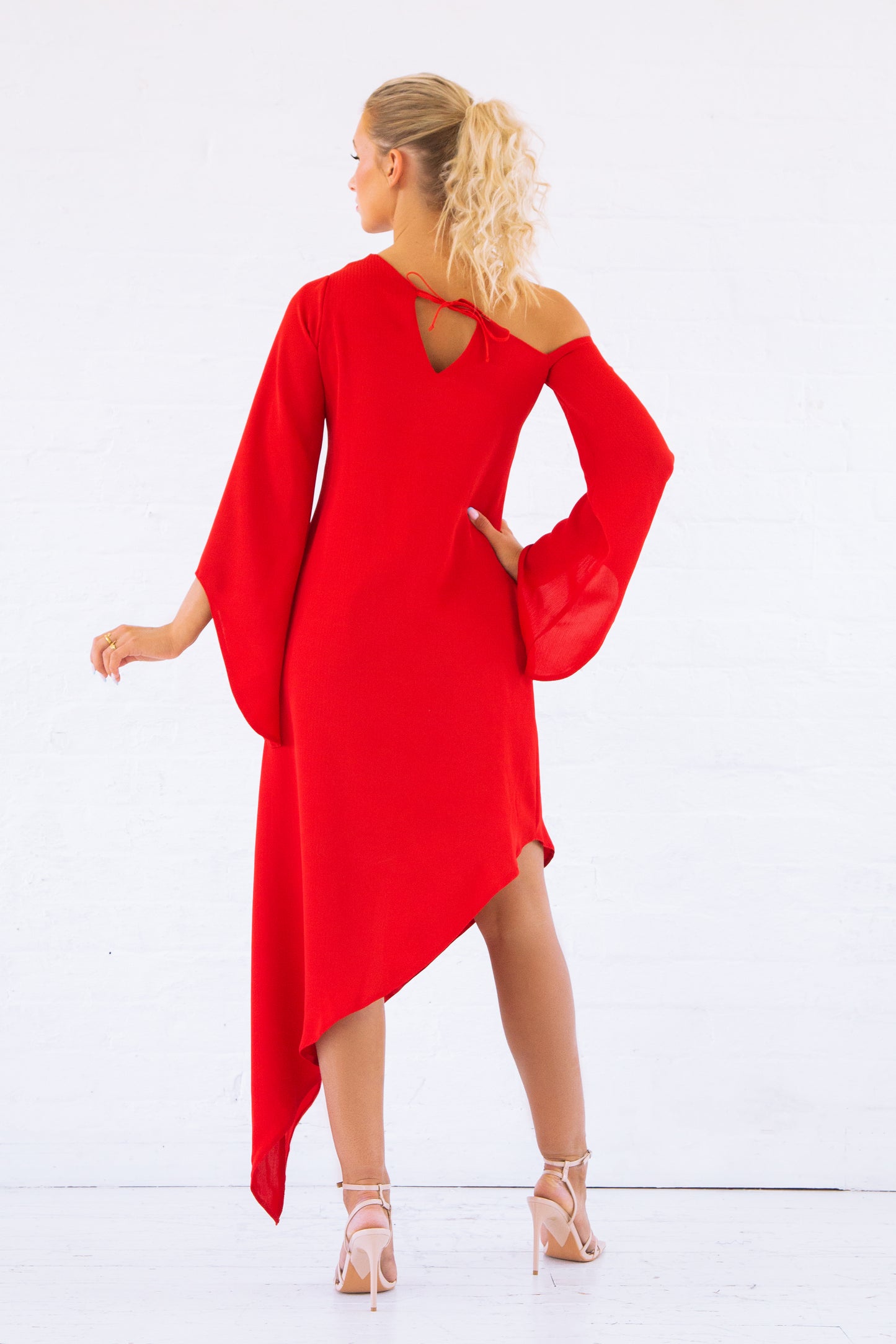 Red Asymmetric One Shoulder Dress