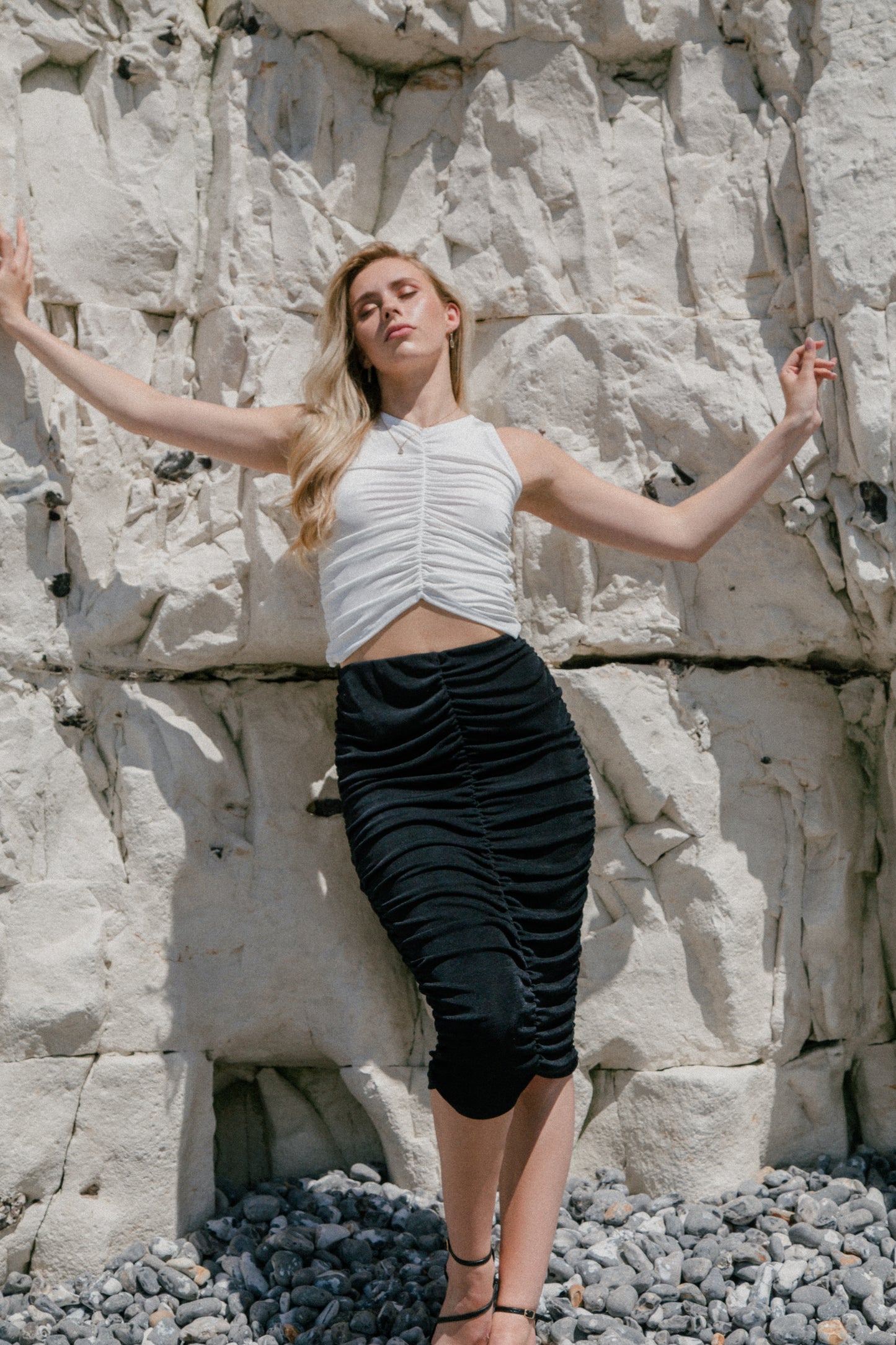 White recycled ruched crop top