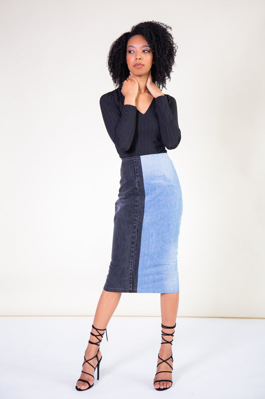 100% Recycled Denim Midi Skirt