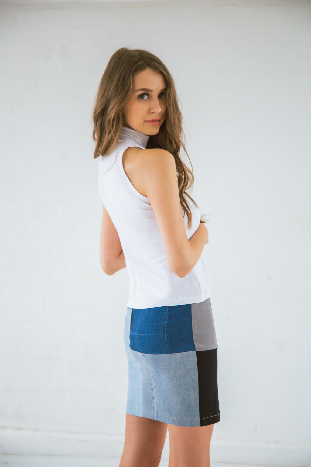 White organic bamboo high neck top