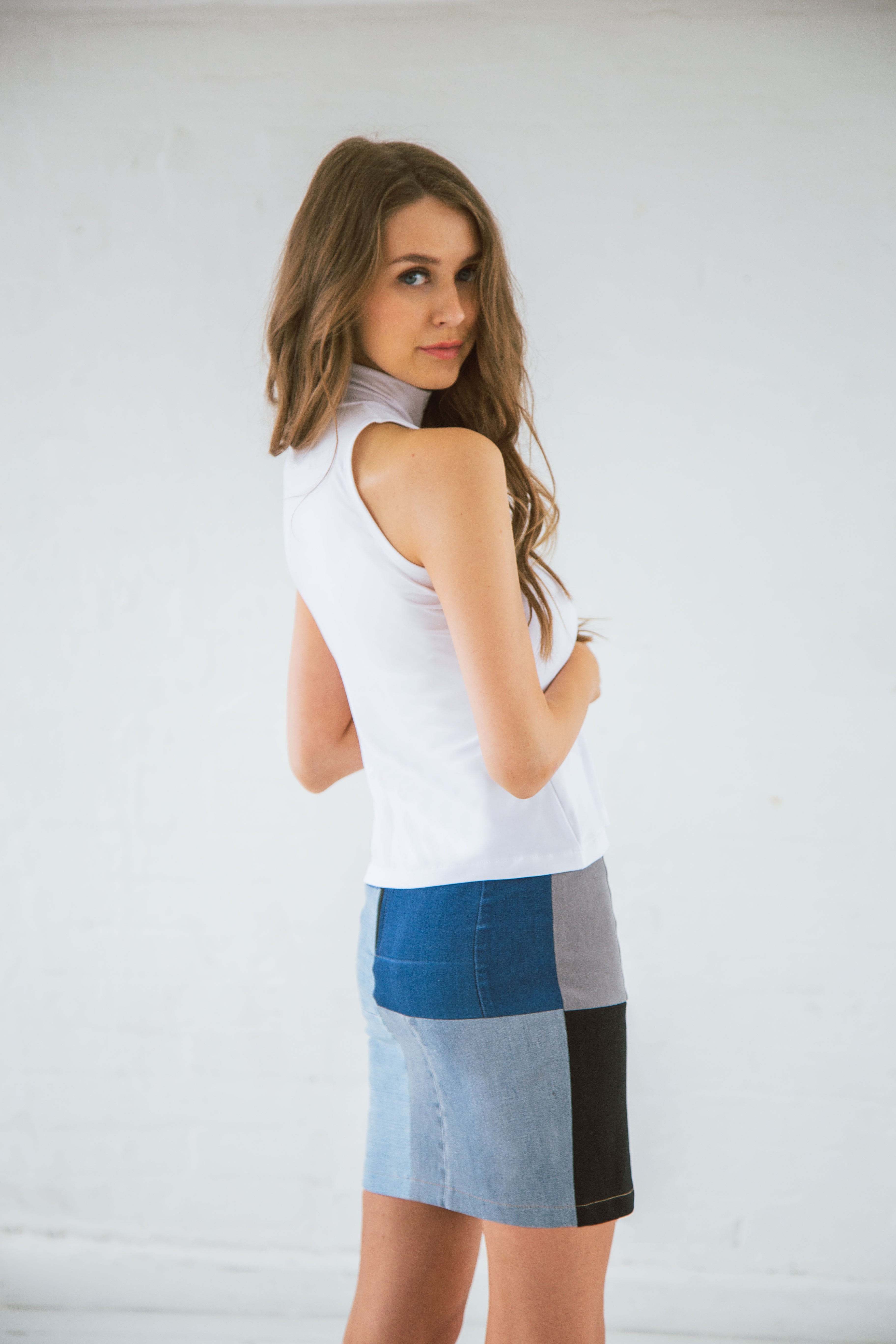 White organic bamboo high neck top