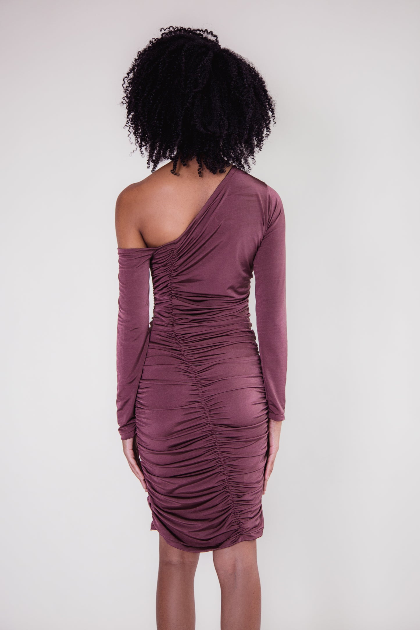 Chocolate recycled ruched mini dress