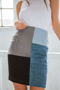 100% Recycled denim patchwork mini skirt