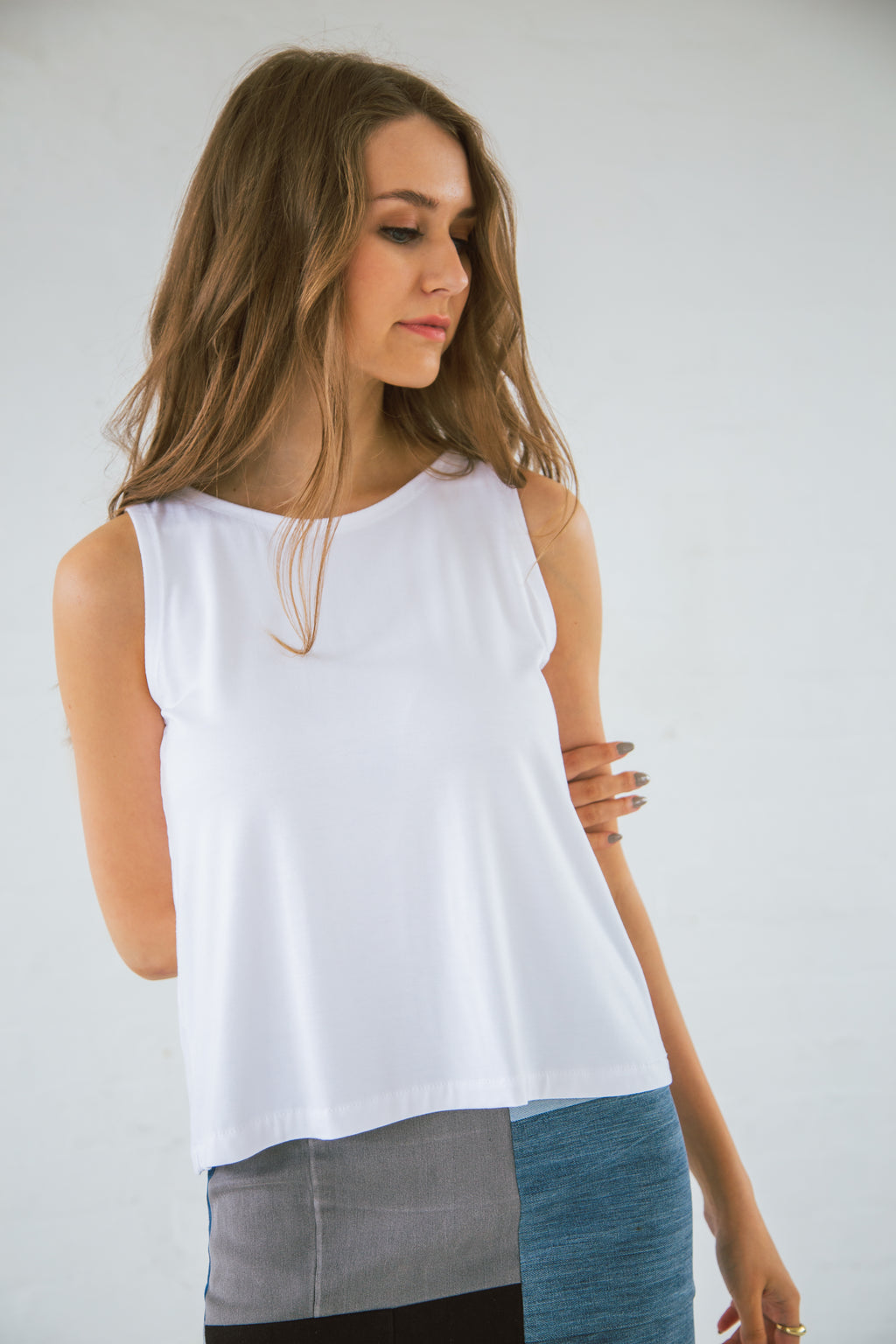 White organic bamboo sleeveless top