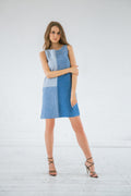 100% Recycled denim patchwork mini dress