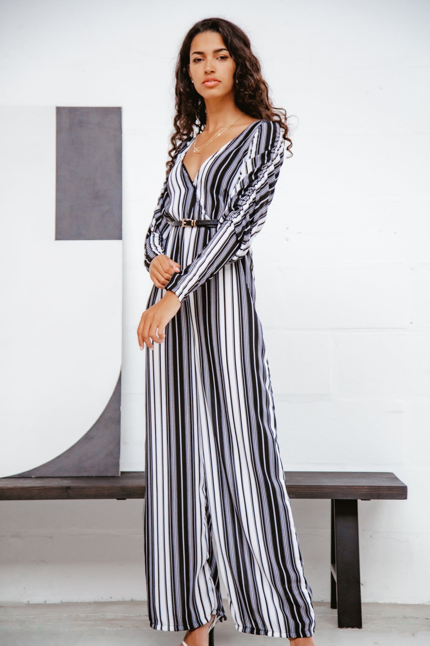 Black and white long sleeve jumpsuit