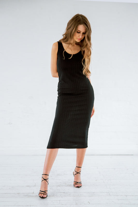 Black recycled scoop neck midi dress