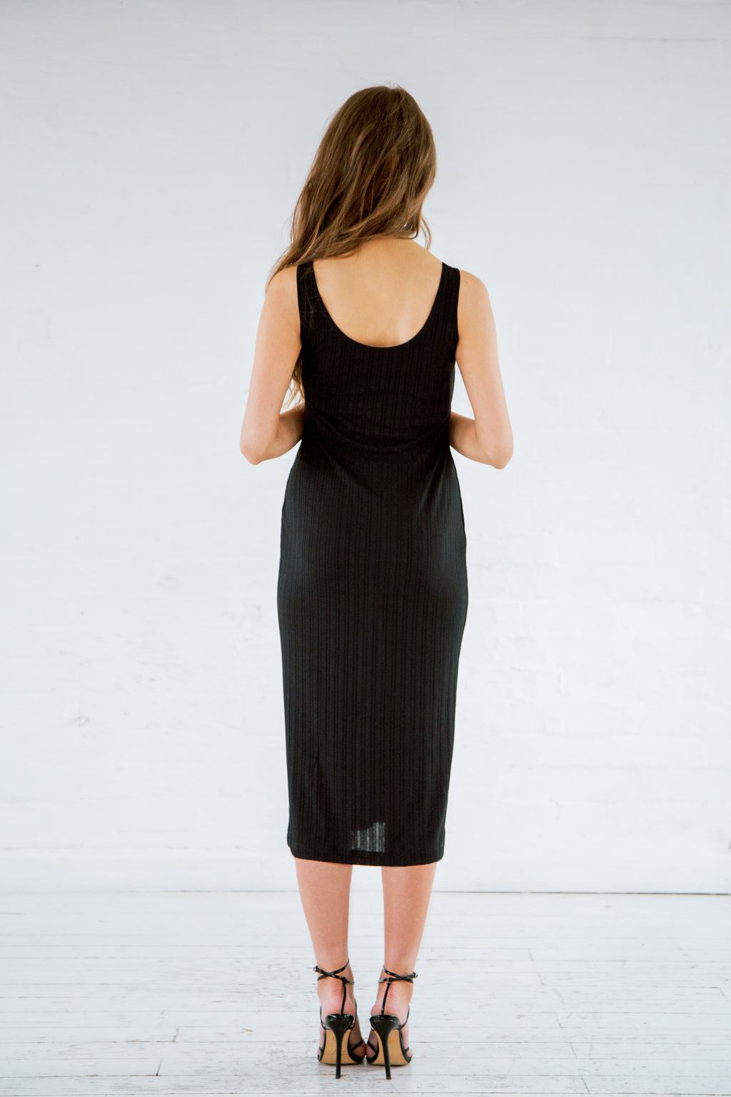 Black recycled scoop neck midi dress