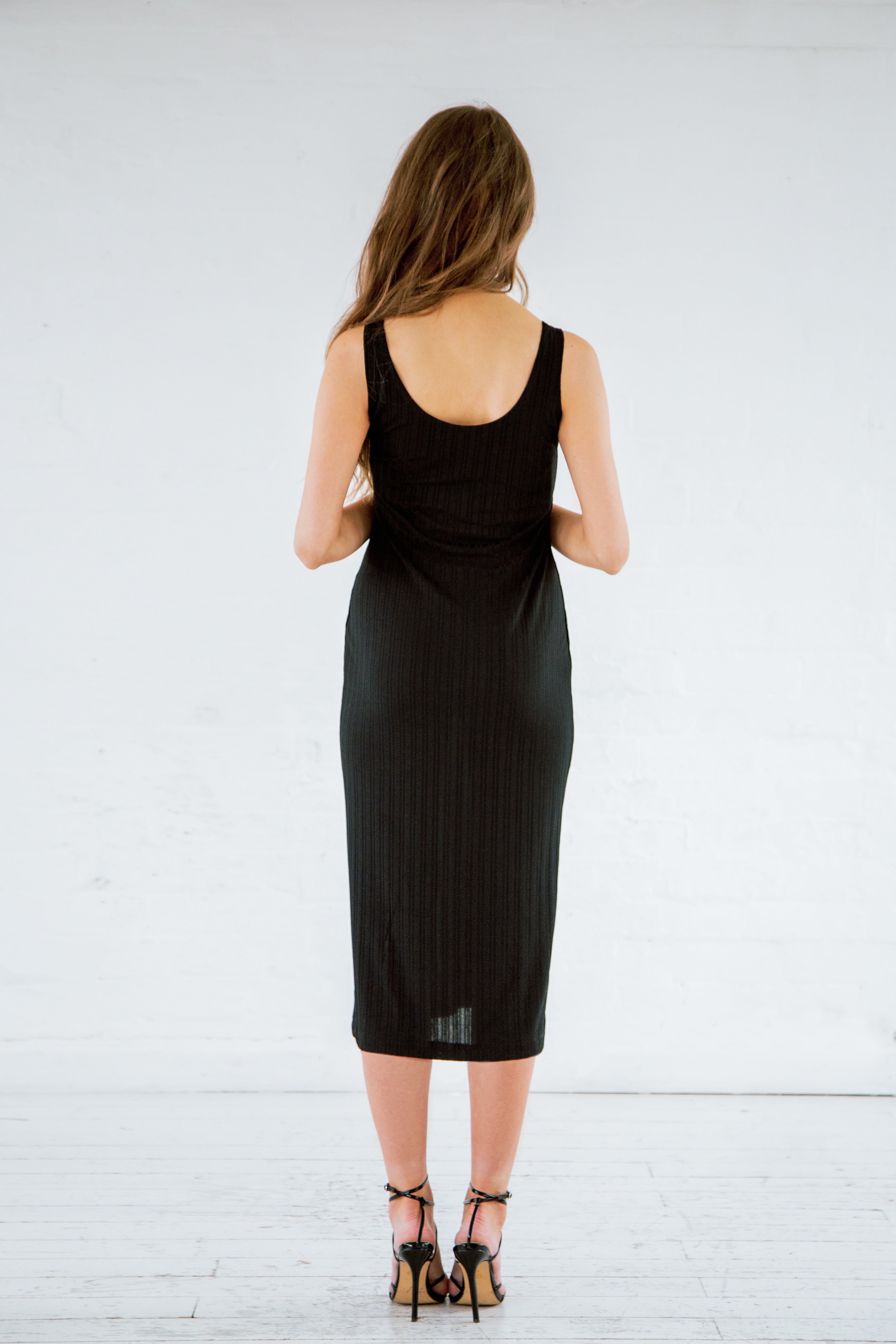 Black recycled scoop neck midi dress