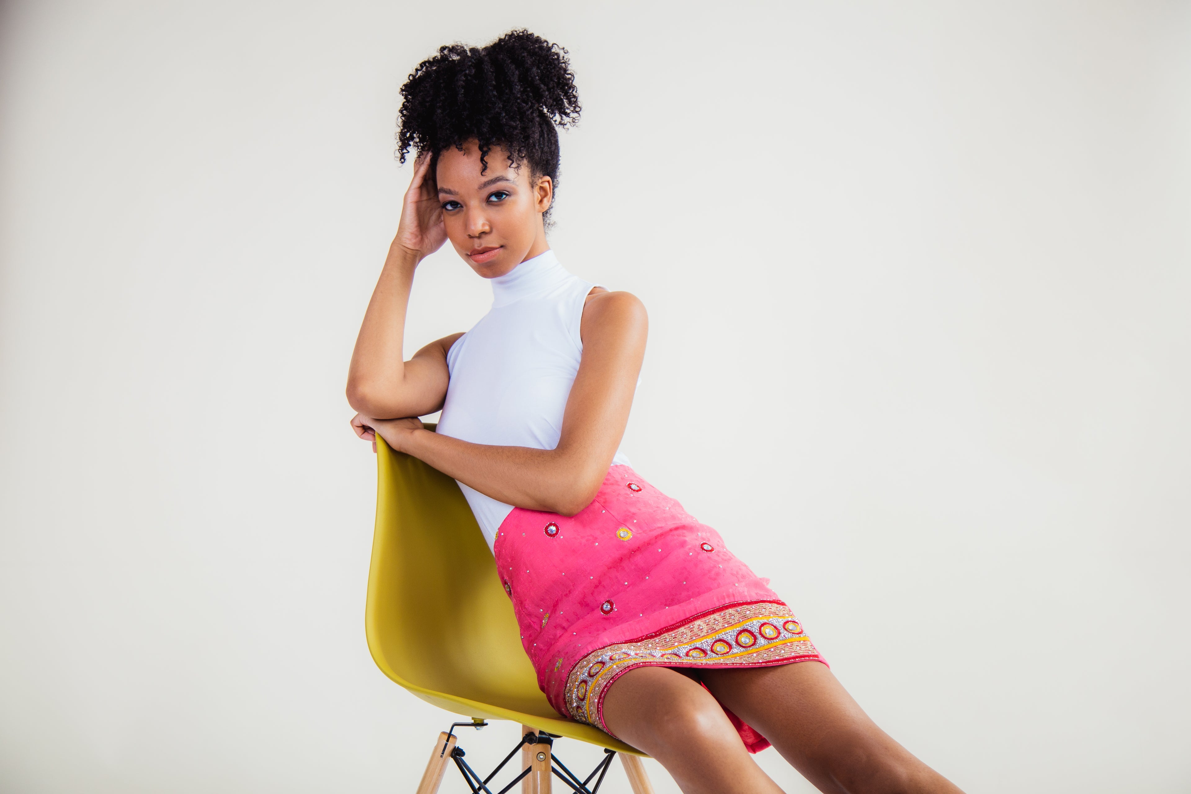 Light Pink Hand-Embroidered Upcycled Mini Skirt