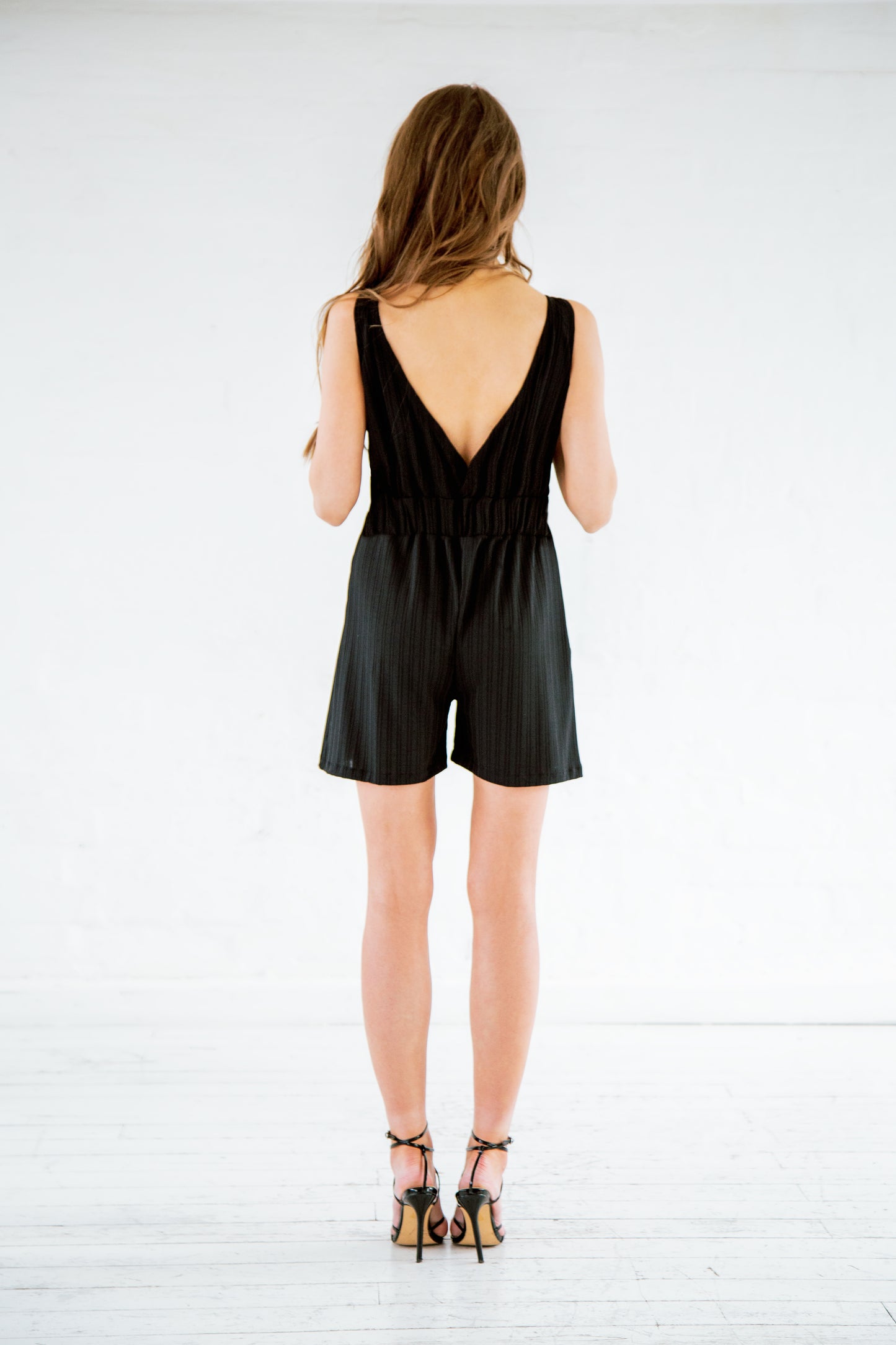 Black recycled open back playsuit