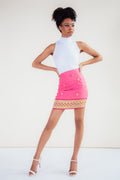 Light Pink Hand-Embroidered Upcycled Mini Skirt