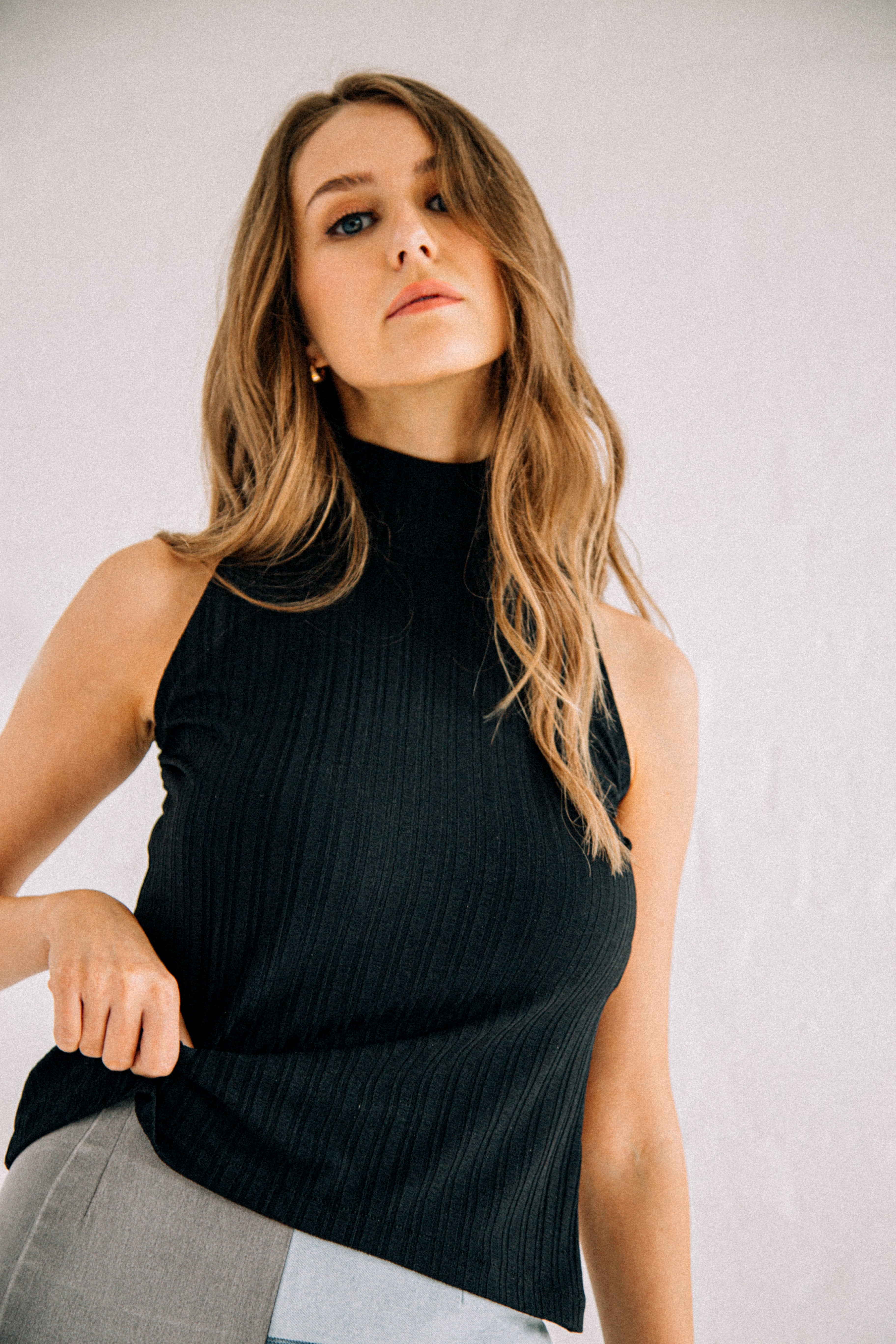 Black recycled high neck top