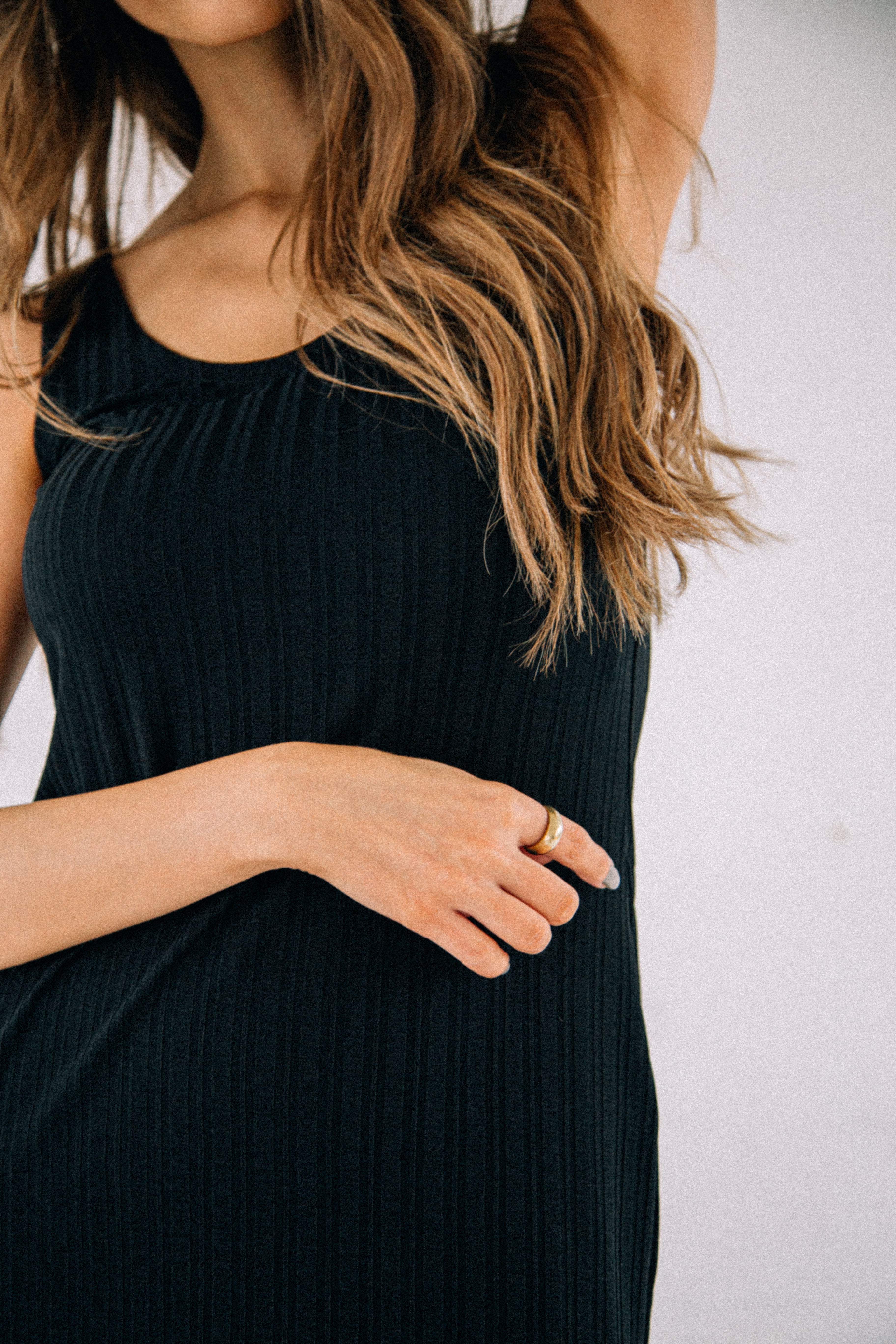 Black recycled scoop neck midi dress