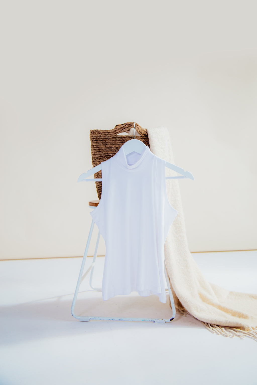 White organic bamboo high neck top