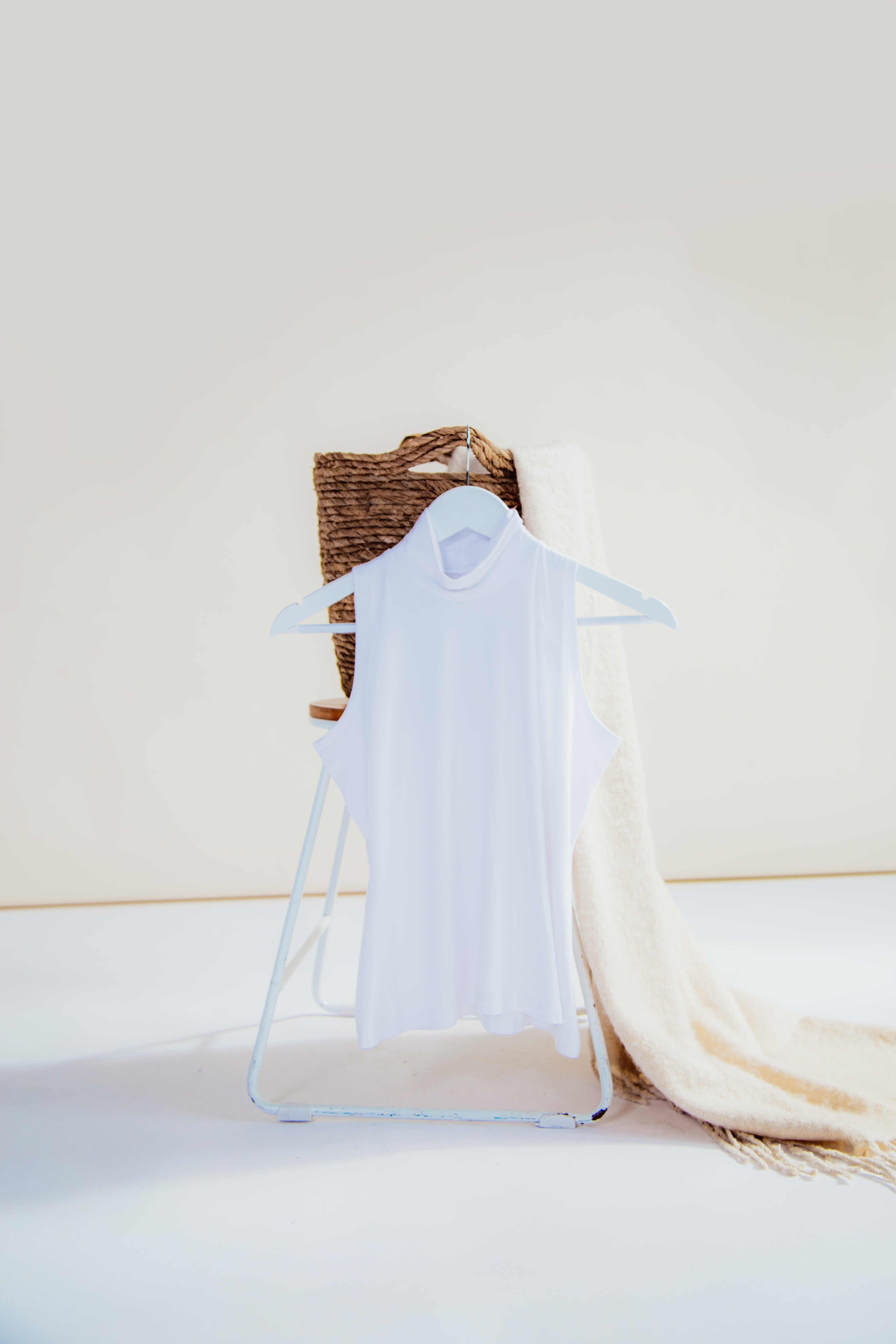 White organic bamboo high neck top